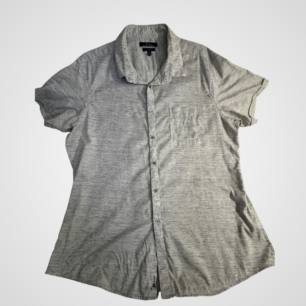Marc Anthony Mens XXL Slim Fit Short Sleeve Button Down Shirt Grey Space Dye